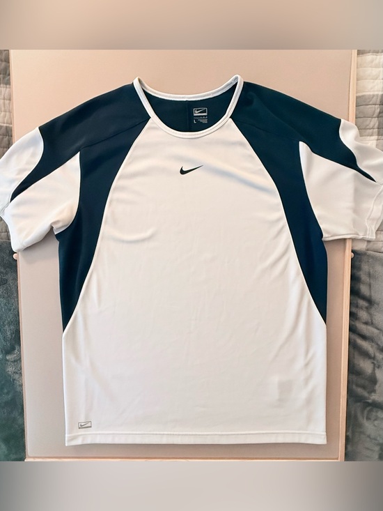 Nike Other - Vintage Nike Mens Lg Travis Scott Center Swoosh Knit Short Sleeve Navy & White